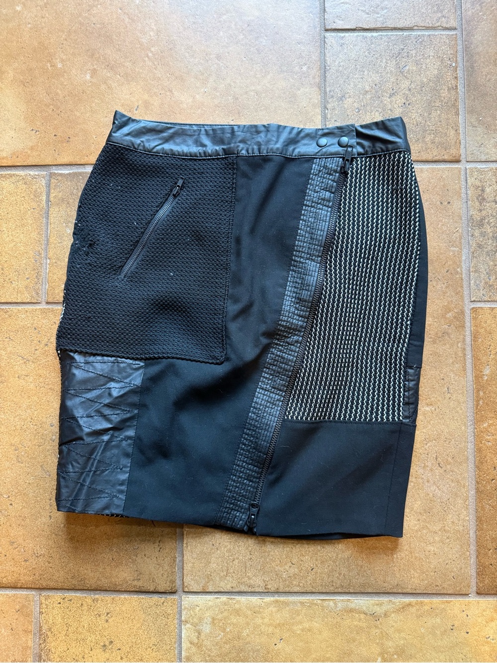 Elizabeth and James Black Mixed-Media Pencil Skirt